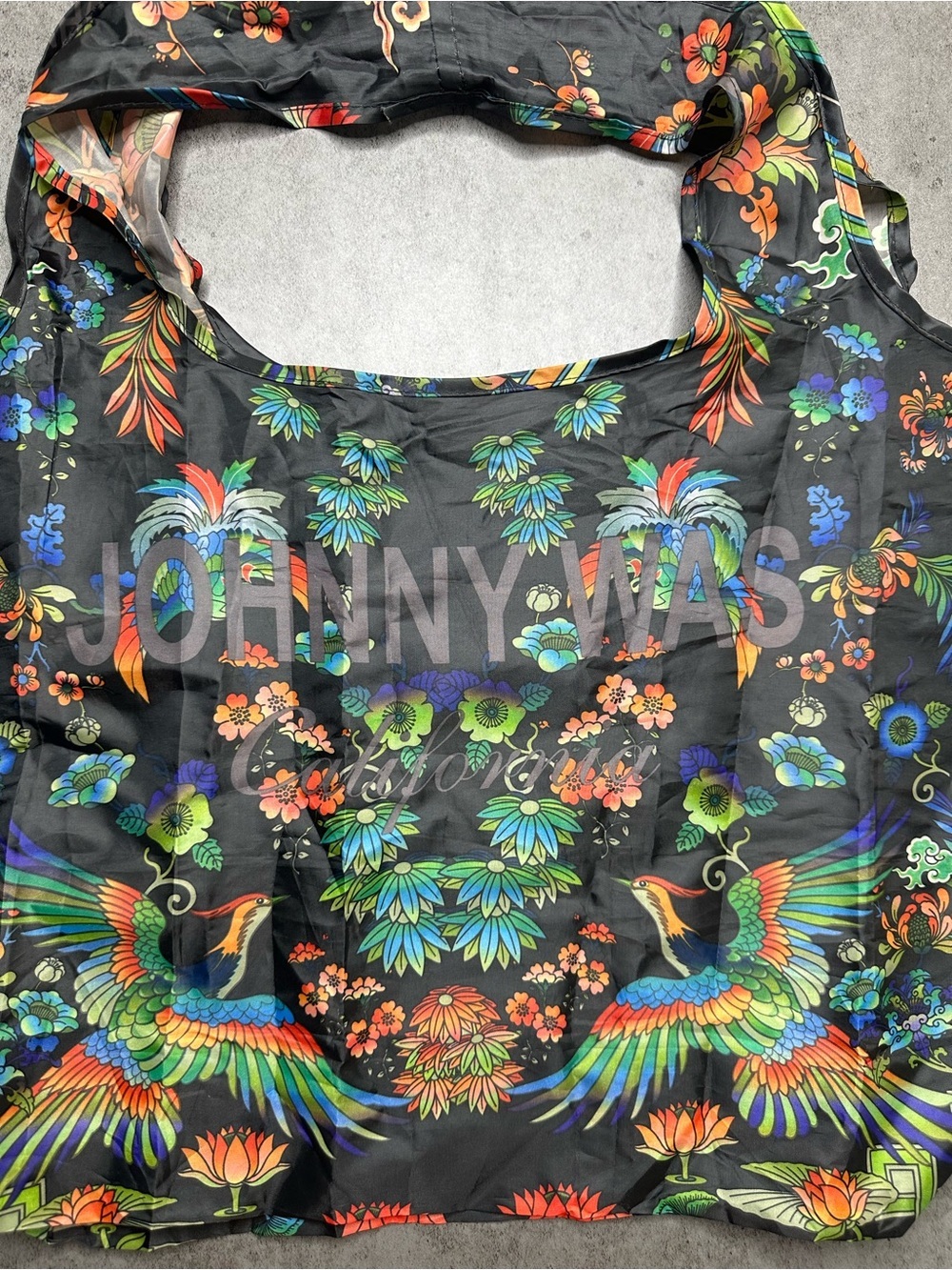 Johnny Was Black Floral & Parrot Reusable Tote - Picture 2 of 5
